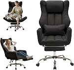 Ergonomic Cross Legged Office Chair with Footrest,Big and Tall Leather Executive Chair with Reversible Armrest,Wheels,Lumbar Pillow, 155° Reclining Computer Wide Desk Chair for Home,Office(Brown)