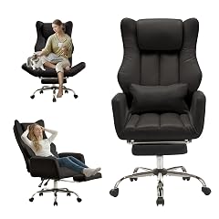 Ergonomic Cross Legged Office Chair with Footrest Big and Tall Leather Executive Chair with Reversible Armrest Lumbar Pillow