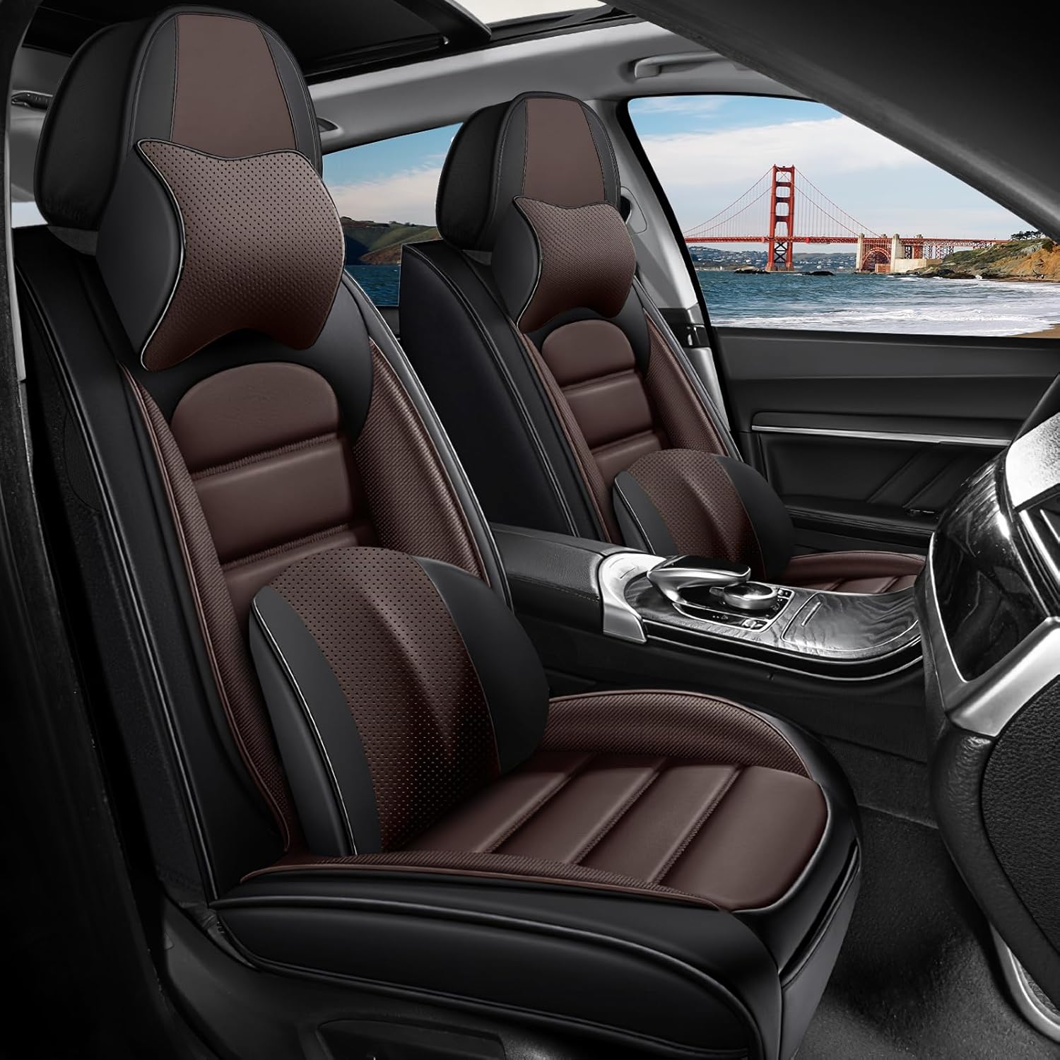 2 Seat Covers Fit for Chevrolet Chevy Trax 2015-2025, Waterproof Premium Leather Automotive Accessories Seat Protectors Seat Cushions Wear-Resistant Car Seat Covers（Black&Coffee,Front Deluxe）