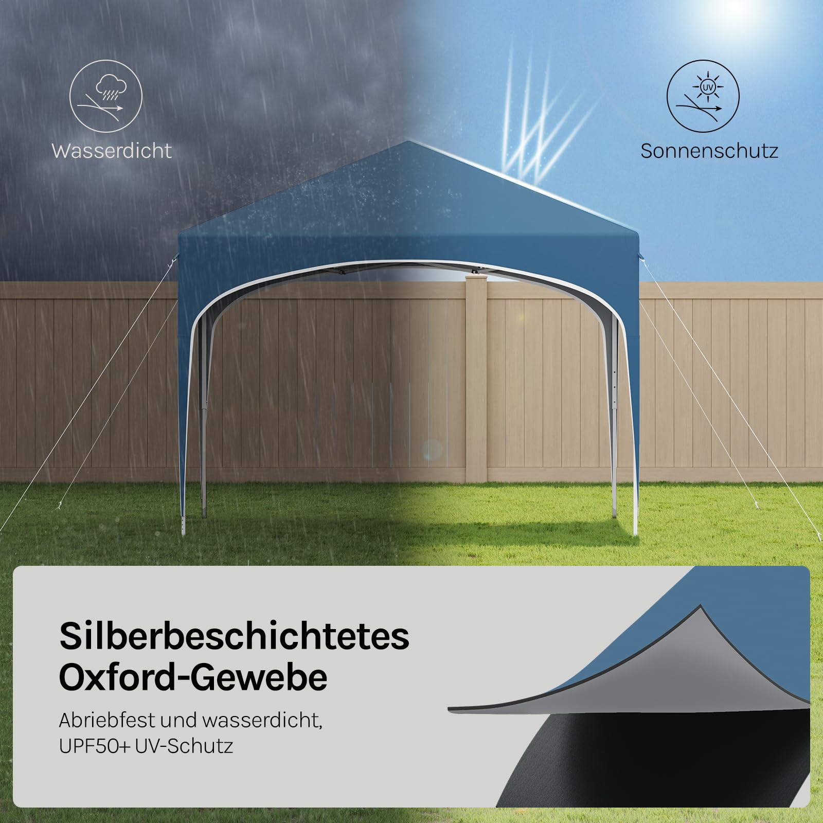 WOLTU Pavillon Faltbar wasserdichter Faltpavillon Sonnenschutz Event Gazebo Gartenpavillon auf Terrasse Camping Festival mit Halbmonddach Pagodenzelt des Halbkreises aus Oxford Metallrahmen 3x3m Blau