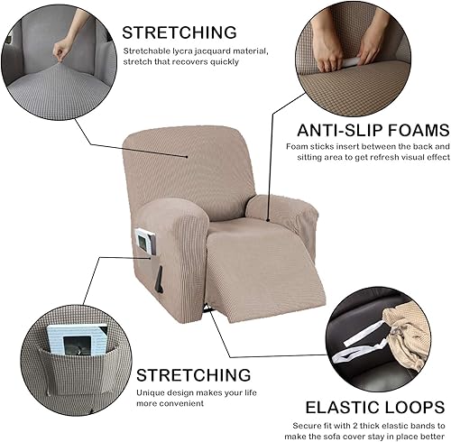 Vista 24 de Funda para silla reclinable, mezcla de poliéster, suave, para sofá, fundas protectoras elásticas con parte inferior elástica, tela tejida jacquard