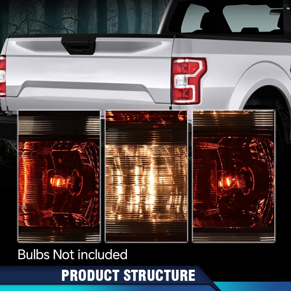 PIT66 Rear Tail Lamp Light Assembly,Compatible with Ford F150 2018 2019 2020 Red Lens Chrome Housing W/Bulbs and Wiring Harness Right Passenger Side