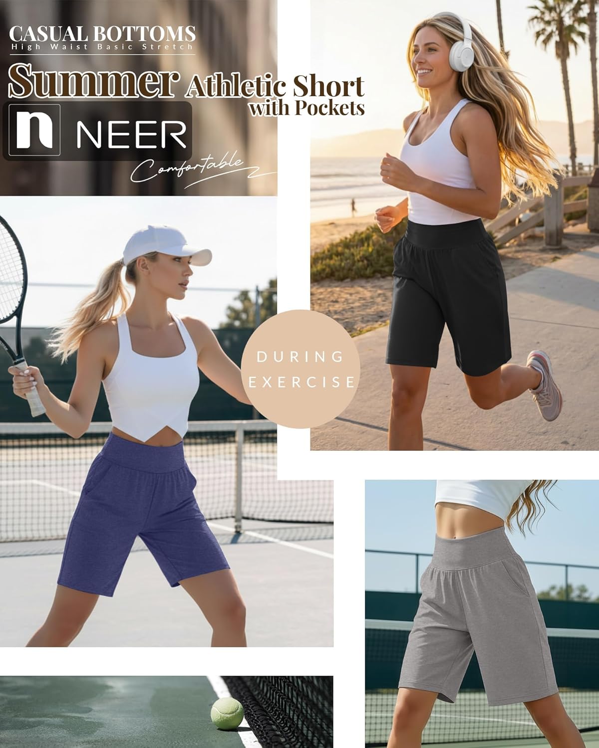 Neer 3 Pack Women's Bermuda Shorts, High Waist Basic Stretch Casual Bottoms Knee Length Summer Athletic Short with Pockets - Image 4