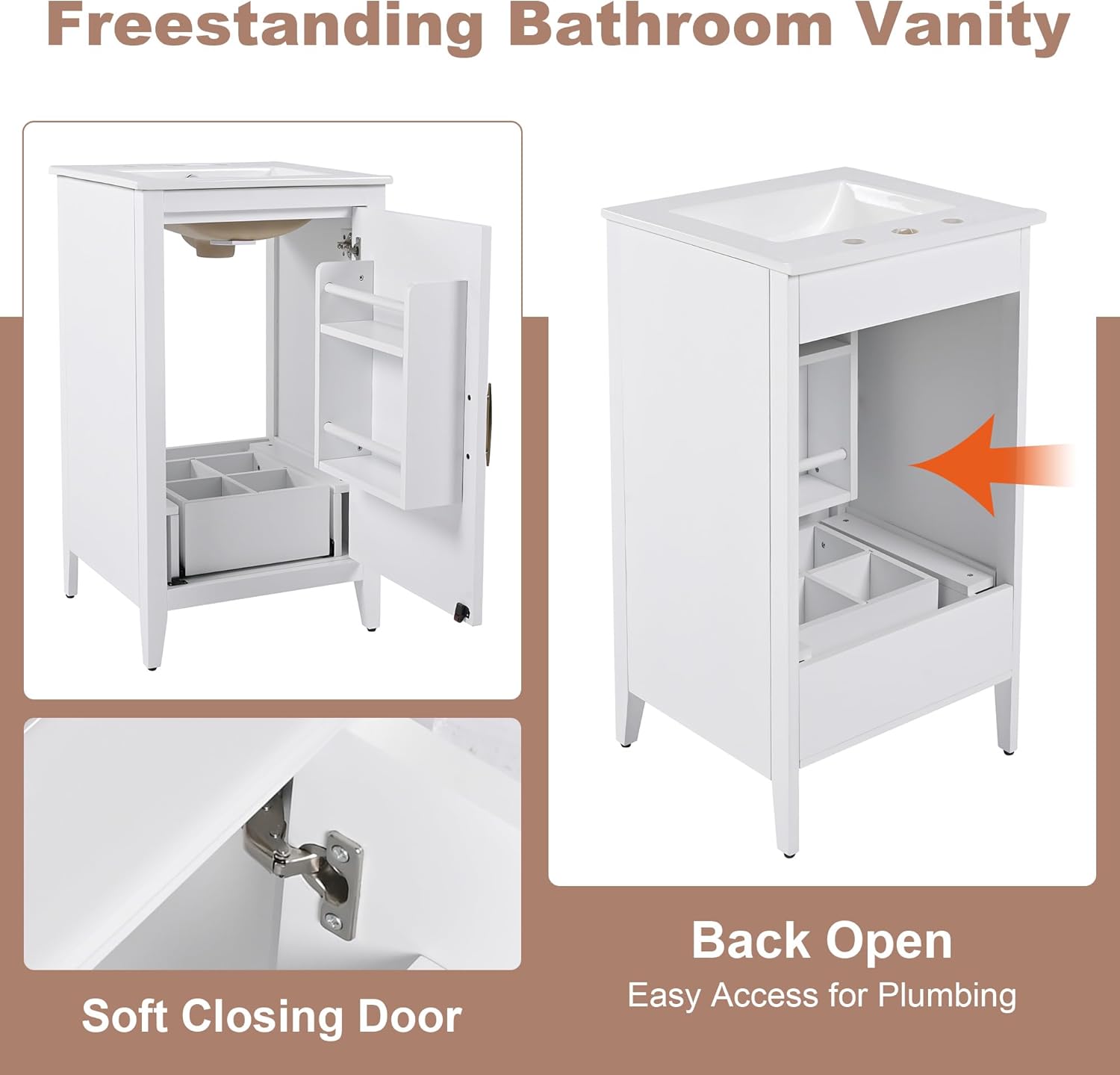 Bathroom Vanity with Sink, 20" Small Bathroom Sink Cabinet with 1 Door and a Drawer Inside (White)