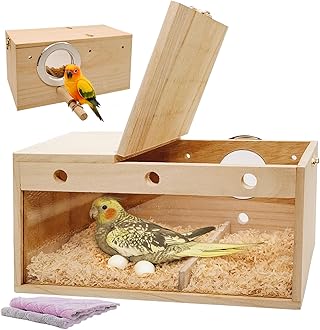 kathson Parakeet Nesting Box,Transparent Parrots Breeding Mating Boxes Nest House,Bird Cage Nesting Box for Cockatiel,Budgie,Lovebirds,Conure,Finch,Canary,L