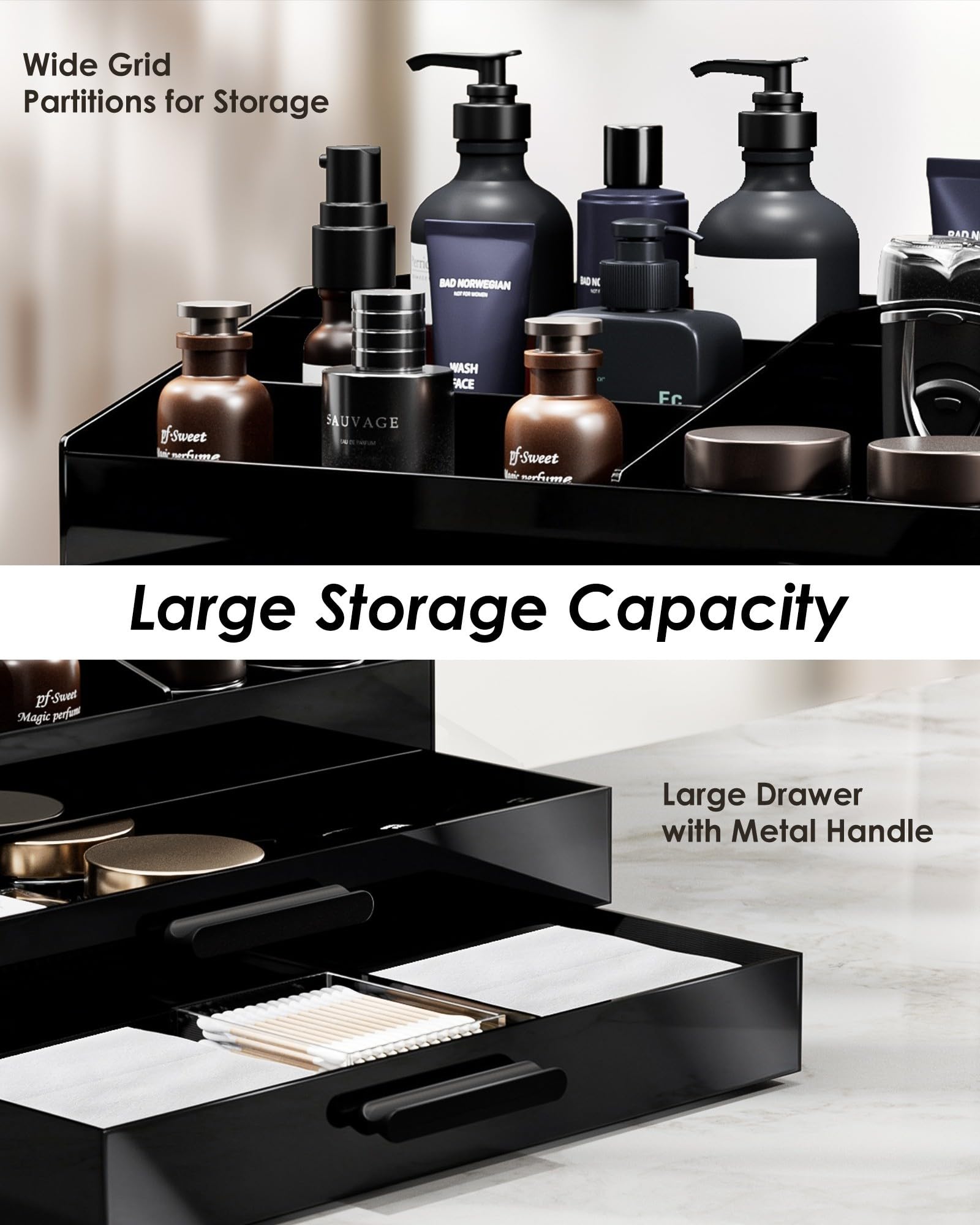 ProCase Black Acrylic Cologne Organizer with Drawer