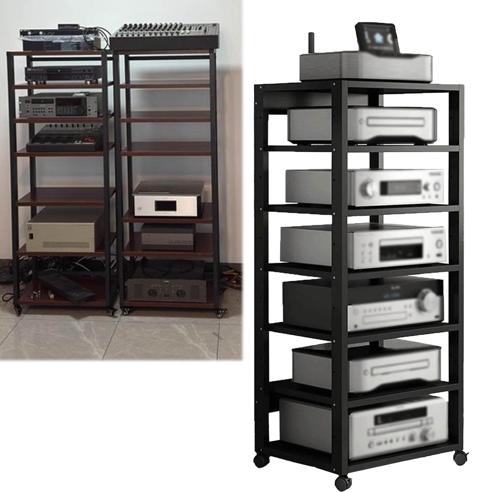 Armoire audio stéréo réglable noire en bois pour ranger vos disques et DVD