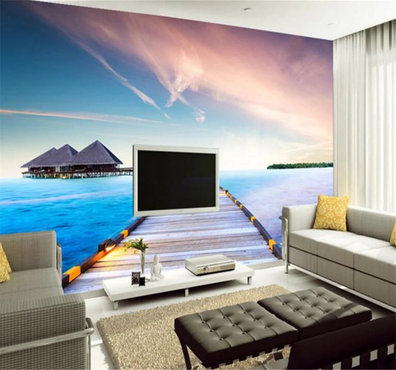 Xlming 350Cm×256Cm(B×H) Beautiful Sky Seascape Nature Scenery 3D Wallpaper Luxury Silk Study Dining Feature Sofa Grey Bedroom Living Room Tv Decorative Wall-350Cm×256Cm
