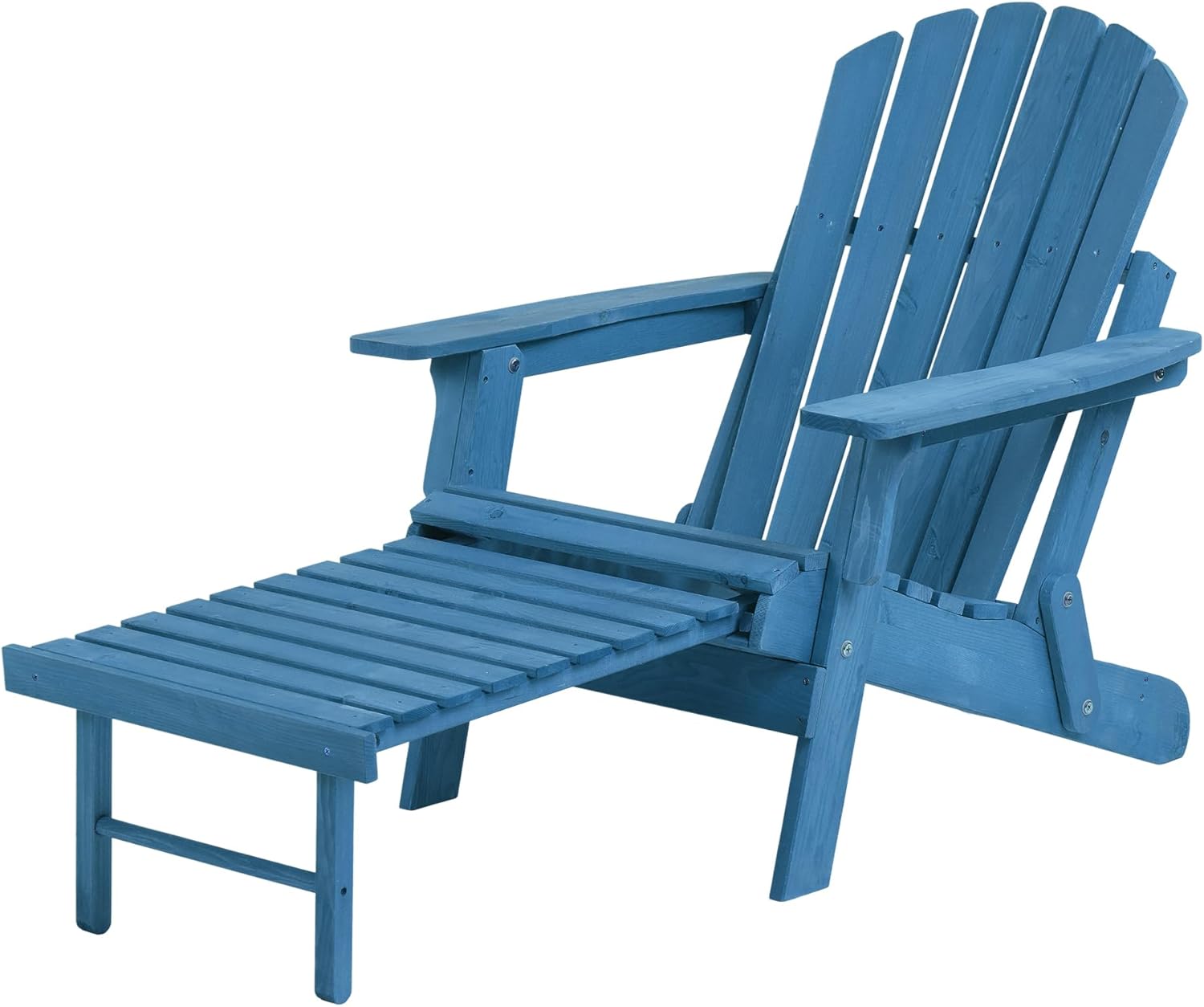 Oversized Folding Adirondack Chair with Retractable Ottoman - Solid Wood Outdoor Lounge Chair for Patio Garden Backyard Porch, Weather-Resistant & Pre-Assembled, Blue