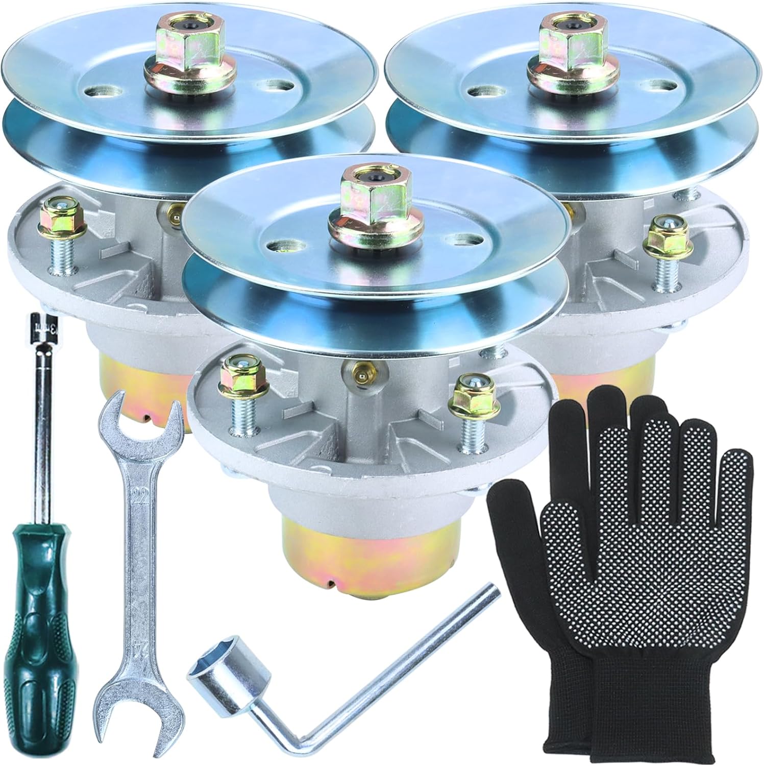 3 Pack Pre-Greased Spindle Assembly with UC20697 Pulley for John Deere Mowers