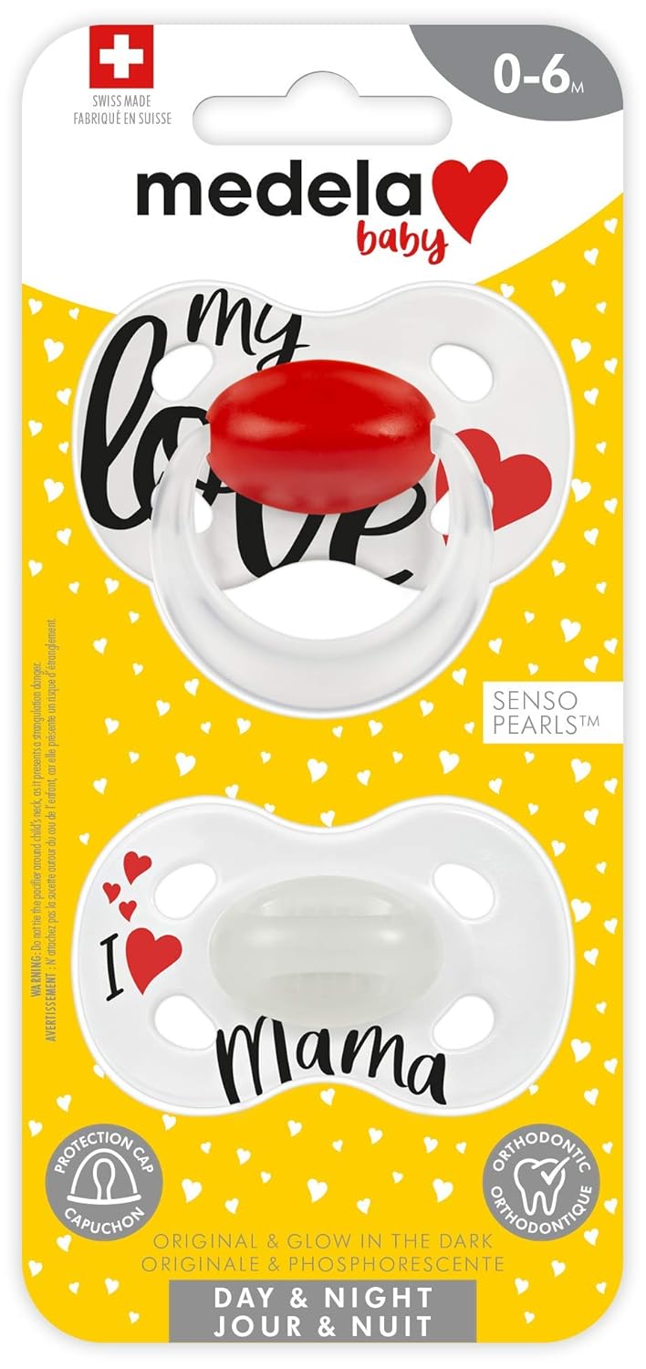 Medela Baby Pacifier | Day and Night Glow in The Dark | 0-6 Months | 2-Pack, Lightweight | BPA-Free | Supports Natural Suckling | My Love and I Love Mama image 6 of 7 B08QTH1H8K