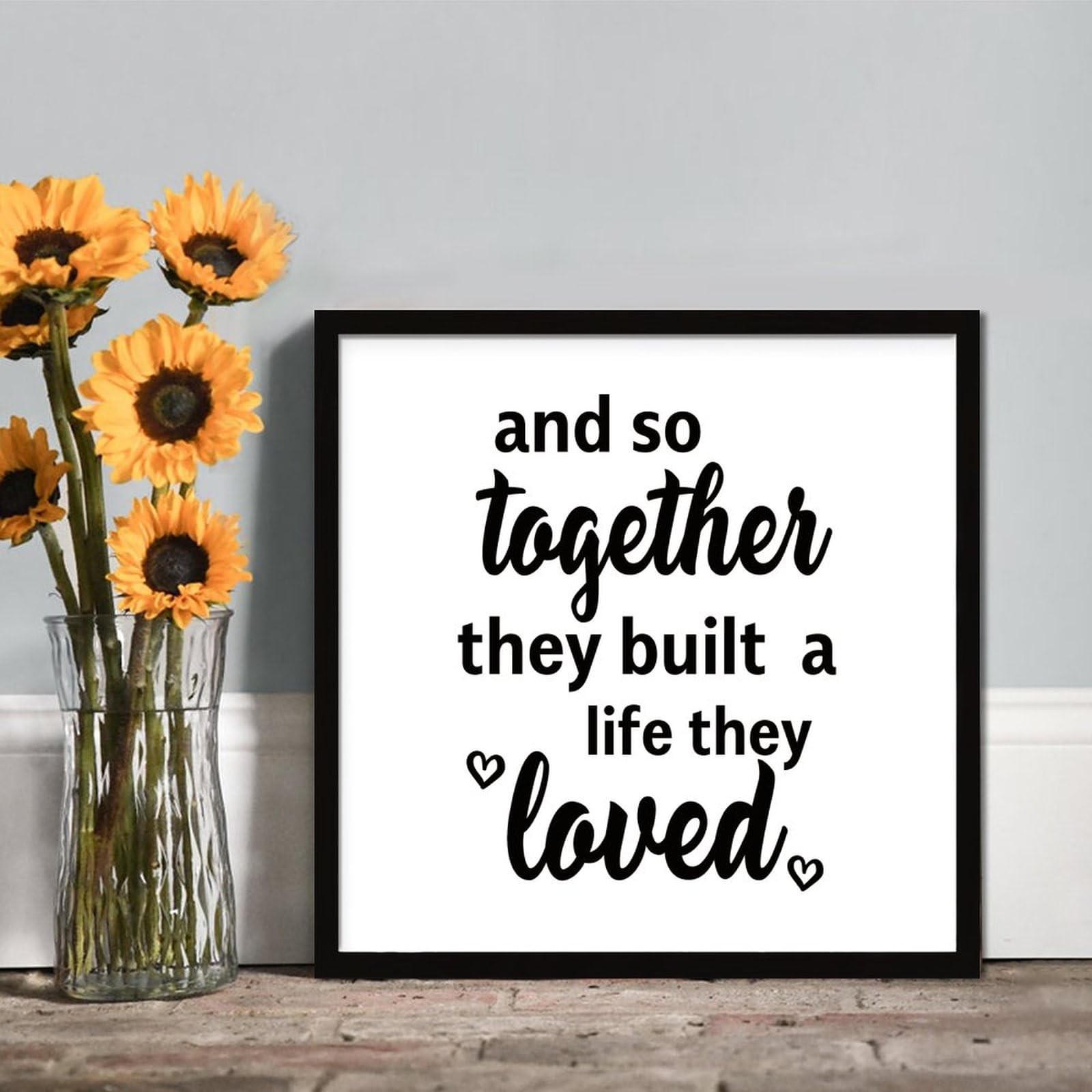 Personalised Wooden Sign And So Together They Built A Life They Loved Wood Sign Framed Quote Printed Home Decor Wall Art, Real Wood Frame for Kitchen Bedroom Office 7"x7"