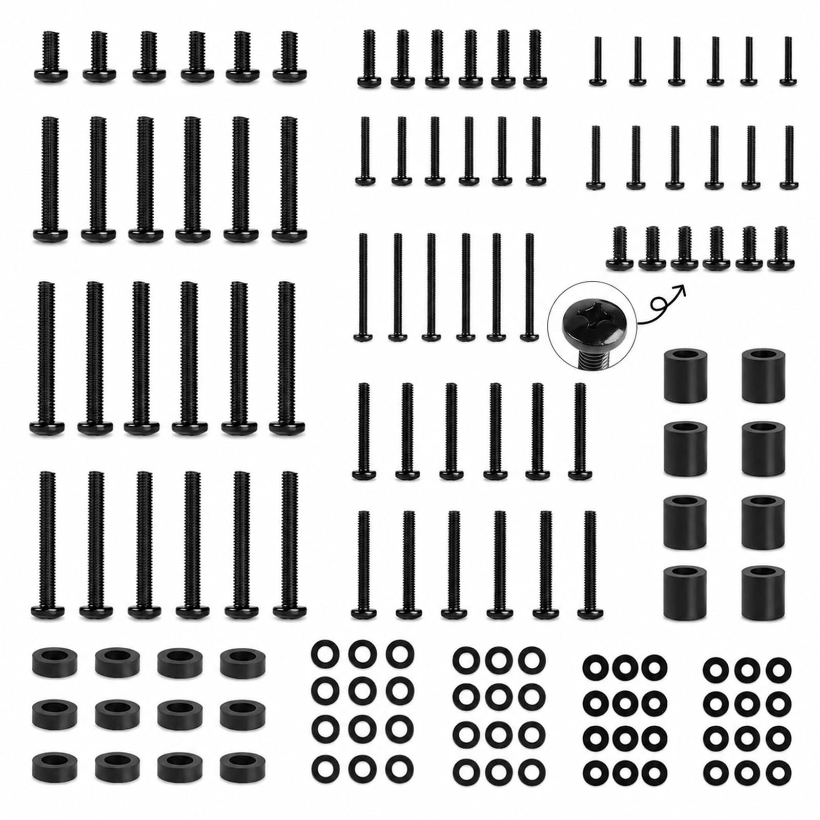 140 Pcs TV Mounting Screw Kit, M4 M5 M6 M8 VESA Screws, Washers & Spacers