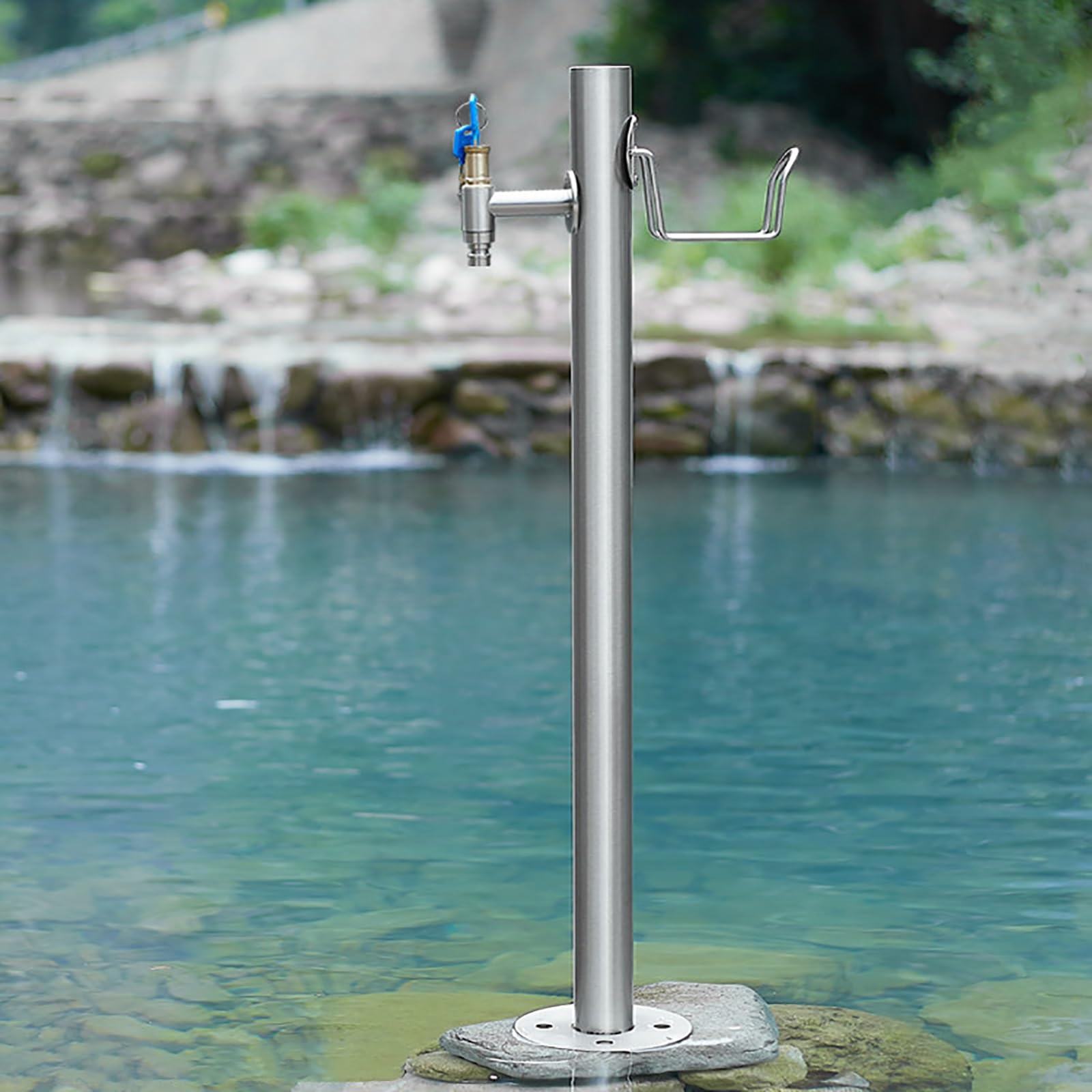 Columna de Agua de jardín con Grifo, Fuente de Agua de Acero Inoxidable montada en el Suelo, Soporte para Manguera de hidrante de jardín, para céspedes, Lavado y Limpieza