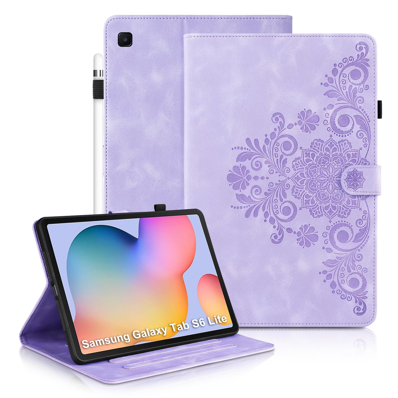 Hülle für Samsung Galaxy Tab S6 Lite 10.4 2024/2022/2020 Flip PU Leder Schutzhülle mit Standfunktion Magnetische Verschluss und Stifthalter Kompatibel mit Samsung Galaxy Tab S6 Lite Lila