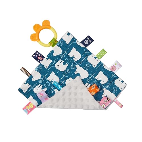 Loveys Minky Dot - Manta de seguridad con características sensoriales Taggy, manta de felpa suave y relajante para bebés de 3 a 12 meses, 10 x 10