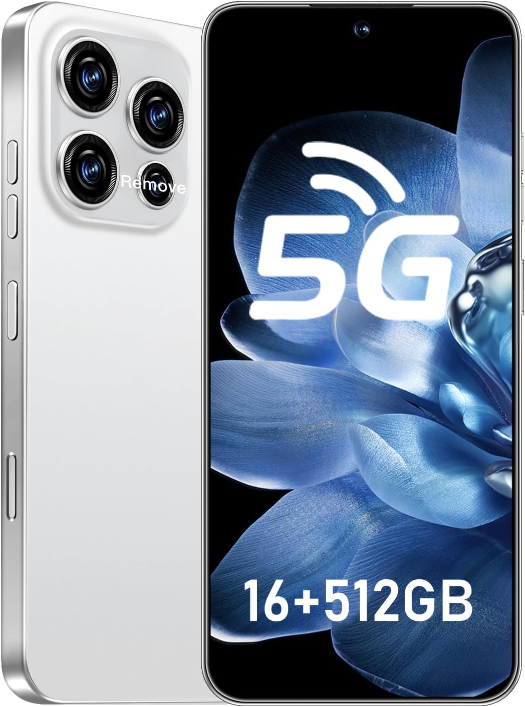 16PM 5G Phone,Smartphone Unlocked Cell Phone 16GB+512GB/6.99“ HD Screen Display/68MP+108MP Camera/7000 mAh, Dual SIM Card/Face Unlock/Fingerprint Button Unlock (White)