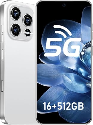 16PM 5G Phone,Smartphone Unlocked Cell Phone 16GB+512GB/6.99“ HD Screen Display/68MP+108MP Camera/7000 mAh, Dual SIM Card/Face Unlock/Fingerprint Button Unlock (White)