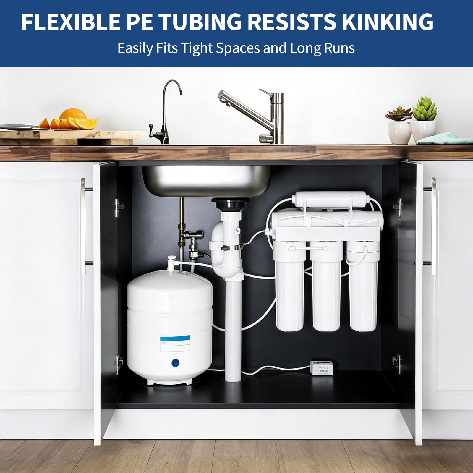 EFUTURETIME 30M Juego de Conexión Universal de 1/4" Tubo para Sistemas de Osmosis Inversa, Manguera de Suministro de Agua con Válvula de Cierre para Frigorífico, Purificadores