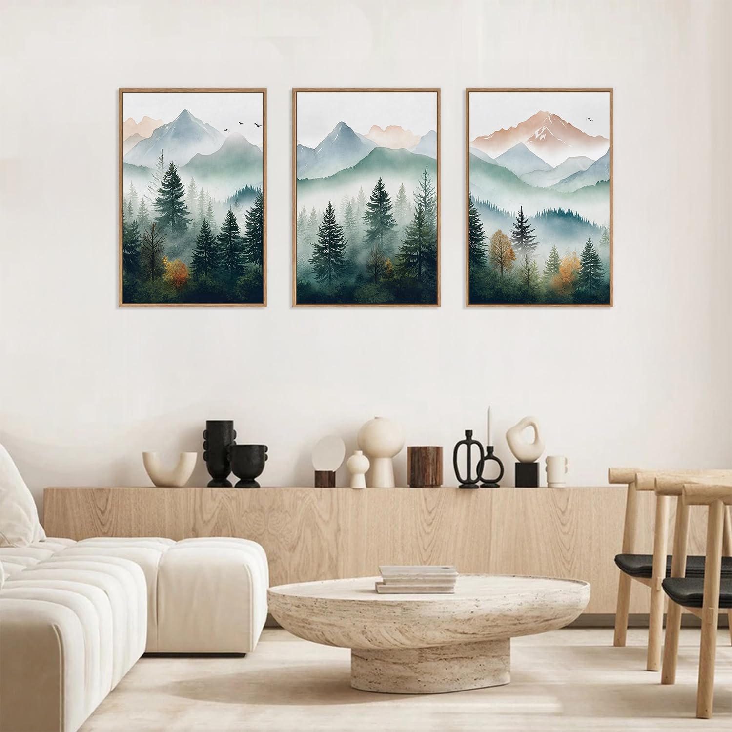 HLNIUC Misty Forest Wall Art Canvas,Landscape Mountains Wall Art,Modern Foggy Pine Artwork,Boho Nature Artwork Watercolor,Pine Tree Painting,Mist Wilderness Prints for Living Room Bedroom 16x24x3