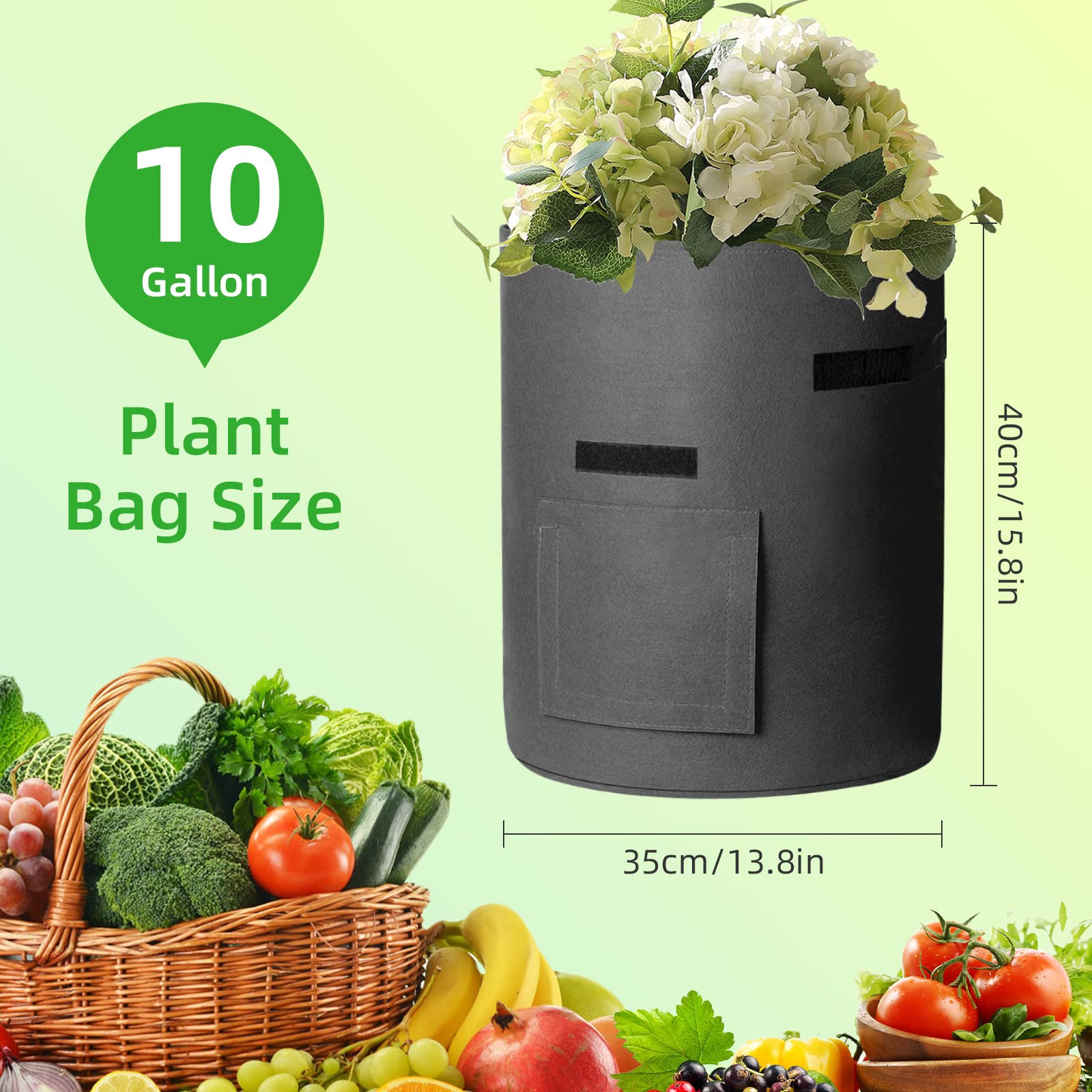 LITLANDSTAR Lot de 8 sacs de culture de pommes de terre de 37 litres robustes en tissu non tissé épais avec fenêtre et poignées, sac de plantation de jardin pour extérieur et intérieur, multicolore