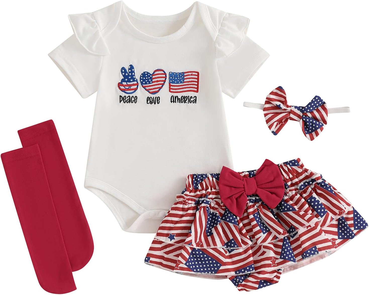 My First Baby Girl 4th of july Outfit Short Sleeve Romper Flag Skirt Shorts Headband Sets Newborn Summer Clothes