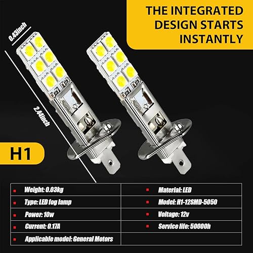 Miniatura 2 de 4 luces antiniebla LED H1 para automóvil, 12SMD-5050, transmisión de alto brillo de 360 grados, repuesto de bombilla antiniebla, DRL Plug and Play,