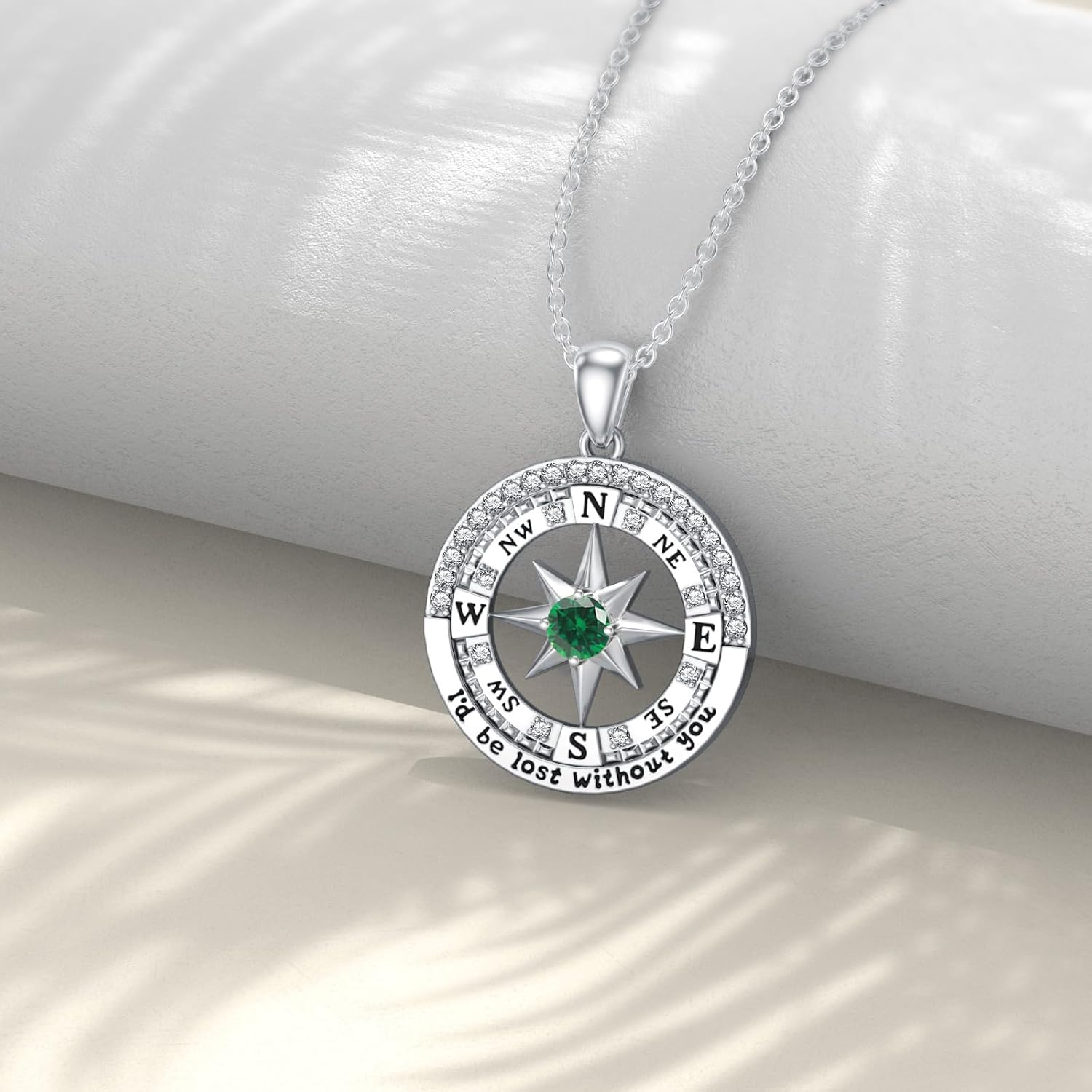 Compass Necklace for Women I'd be Lost without You Jewelry Birthstone and 0.15cttw Diamonds Pendant 925 Sterling Silver Graduation Gift for Her
