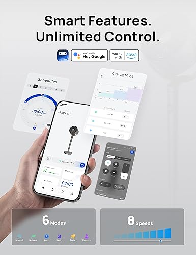 Miniatura 2 de Dreo Ventilador para dormitorio, ventilador de pie oscilante omnidireccional de 120 + 105, motor de CC, ventiladores de pedestal silencioso, 8