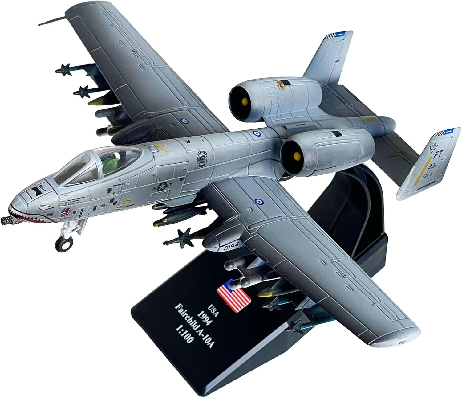 A-10 Warthog Military Aircraft Model 1/100 Scale Pre-Build Metal Diecast Plane with a Stable Base Stand and a Runway Rubber Mat Ideal Gift and Collection