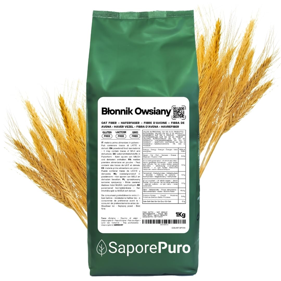 SaporePuro Błonnik Owsiany 1 kg - Bezglutenowy - Naturalne źródło błonnika
