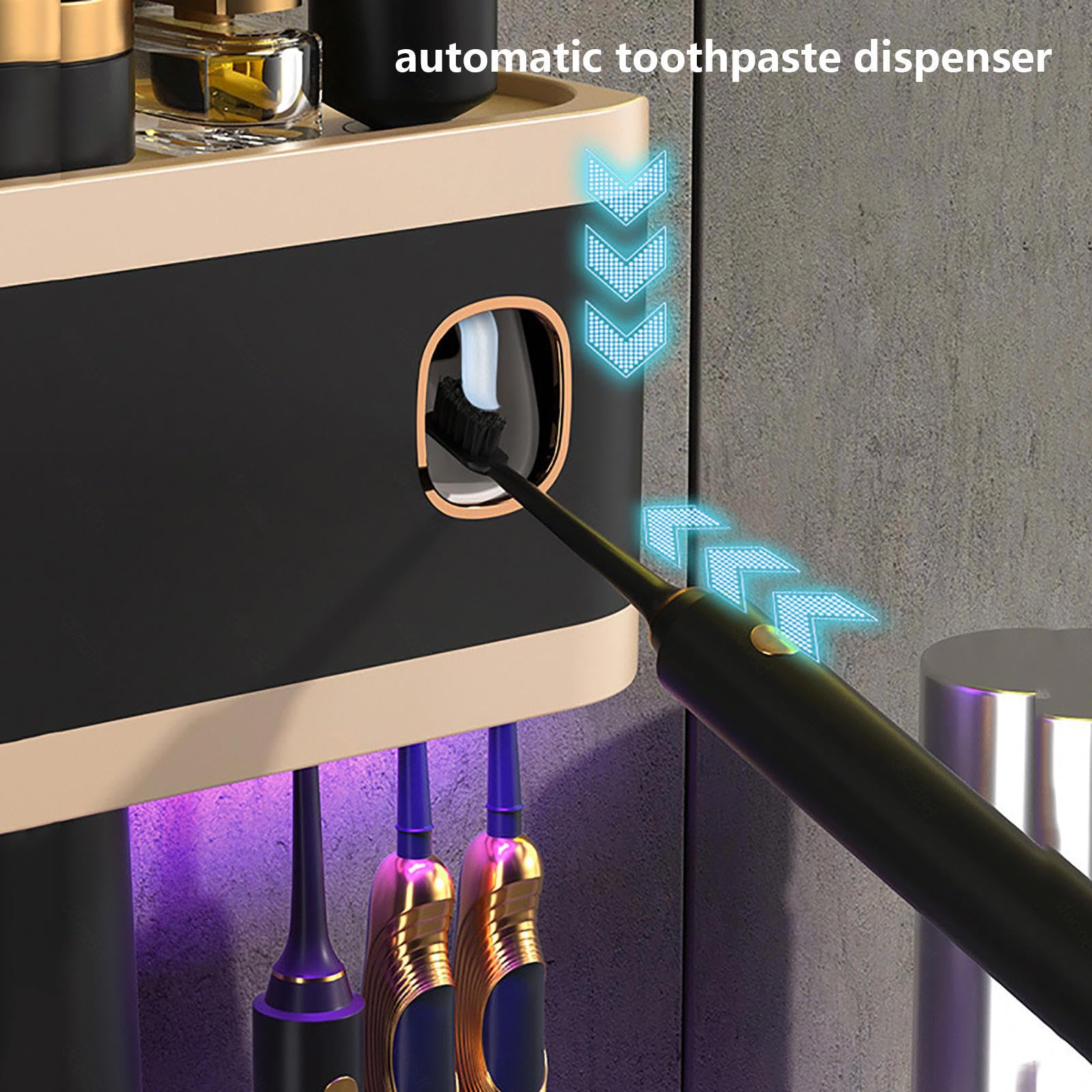 Porta Cepillo De Dientes Inteligente Limpieza Profunda con UV, Soporte Cepillo Electrico Montado En La Pared con Múltiples Ranuras De Carga Solar USB, Soporte Cepillo De Dientes,2-Cups