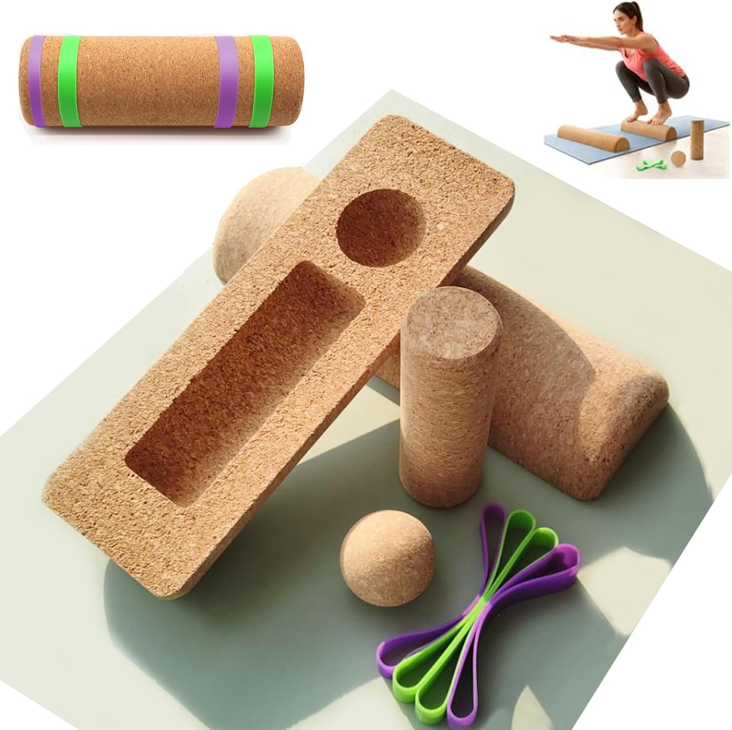 Cork Balance Board,Foot Balance Cork Roller,Premium 4-in-1 Foot & Ankle Strengthener Kit.Portable Design Balance Trainer Kit for Improve Foot Health & Function，Prevent Falls