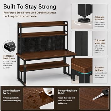 Computer Desk with Power Outlet & LED Lights
