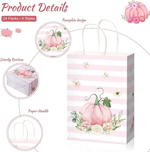 Miniatura 3 de Capoda 24 bolsas de regalo de Acción de Gracias, bolsas de regalo de calabaza rosa a granel con asa y papel de seda, bolsas de agradecimiento,