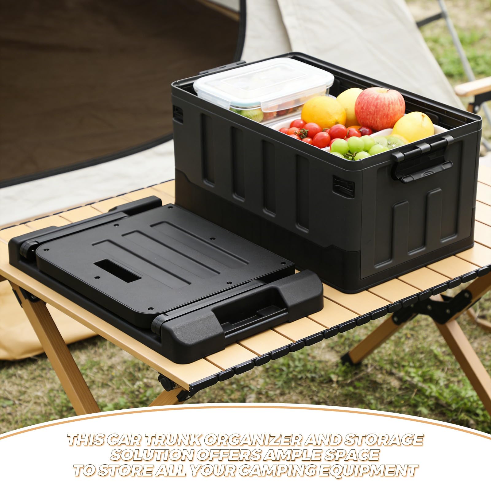Organizer per bagagliaio auto - Organizer pieghevole per bagagliaio con coperchio - Scatola portaoggetti per picnic, campeggio - Organizzazione per accessori auto, attrezzi, articoli vari