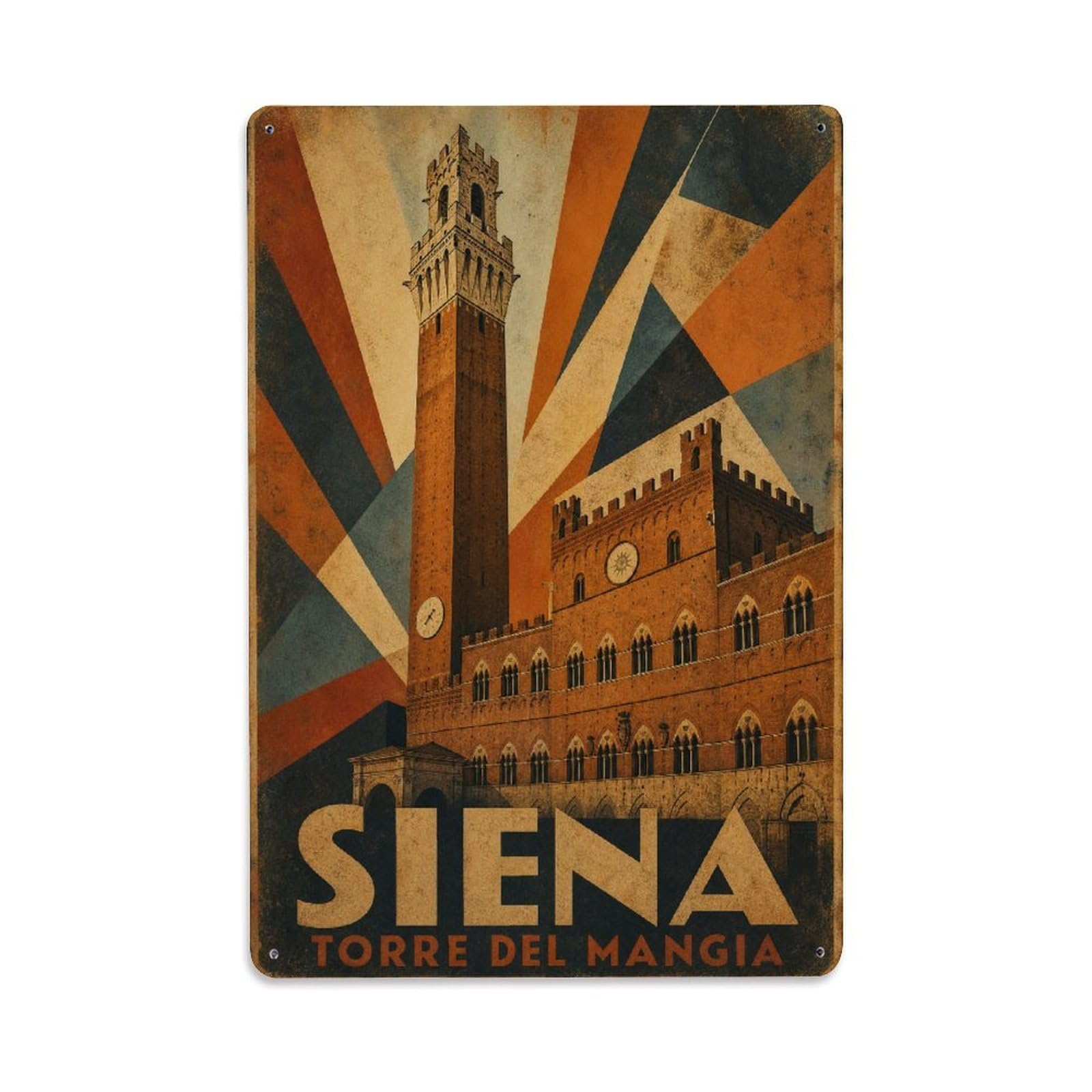 Huiyhb 8X12inch(20X30cm) Vintage Travel Siena Tower Mangia Brick Structure Italy Metal Tin Sign