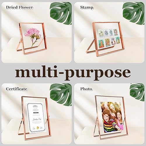 Miniatura 4 de Juego de 3 marcos de fotos flotantes de metal dorado con vidrio para escritorio y mesa verticalmente, 4 x 4 pulgadas, 4 x 6 pulgadas, 5 x 7 pulgadas