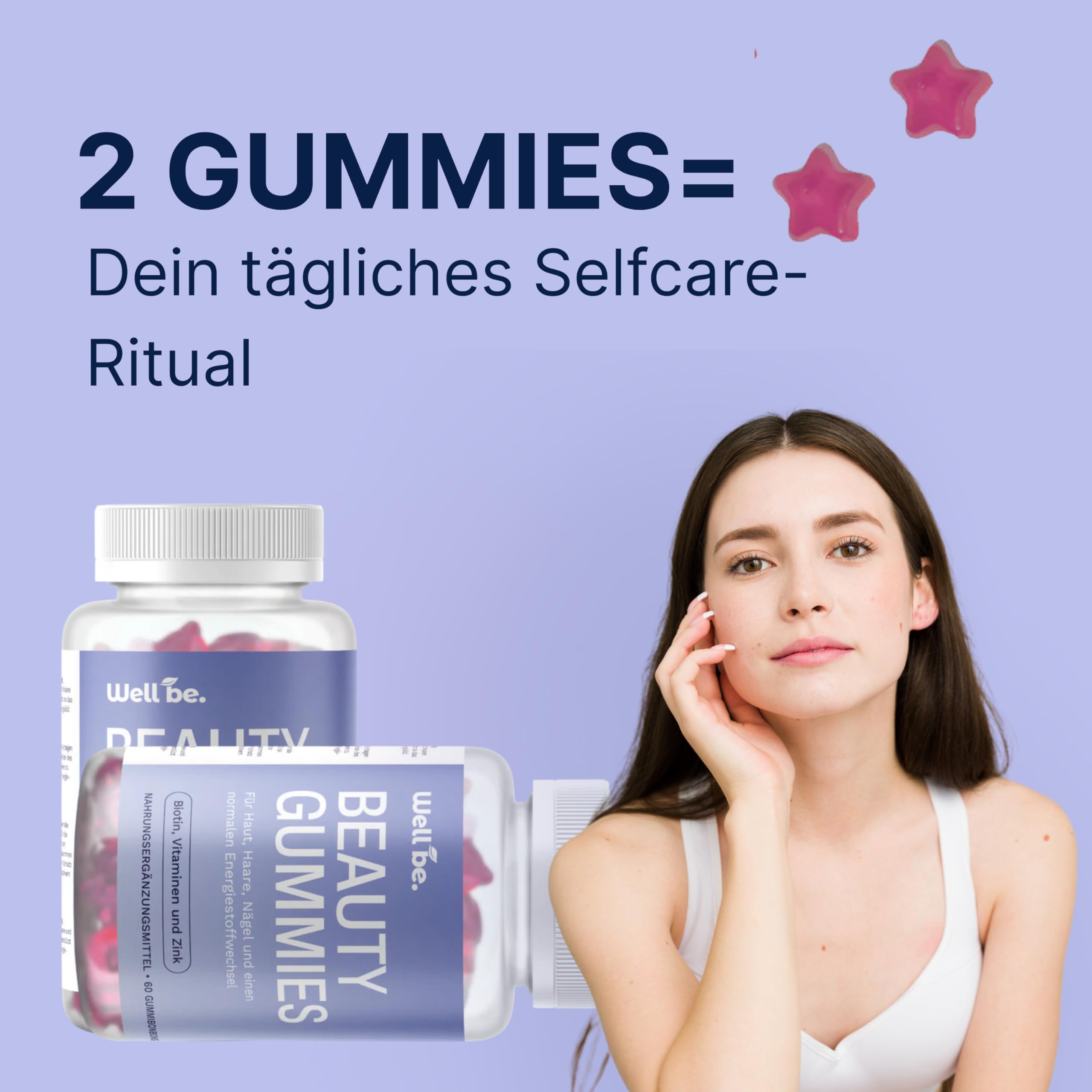wellbe 3x60 Beauty Gummies – mit Biotin, Vitamin C, Zink & B-Vitaminen – Nahrungsergänzungsmittel für Haut, Haare & Nägel