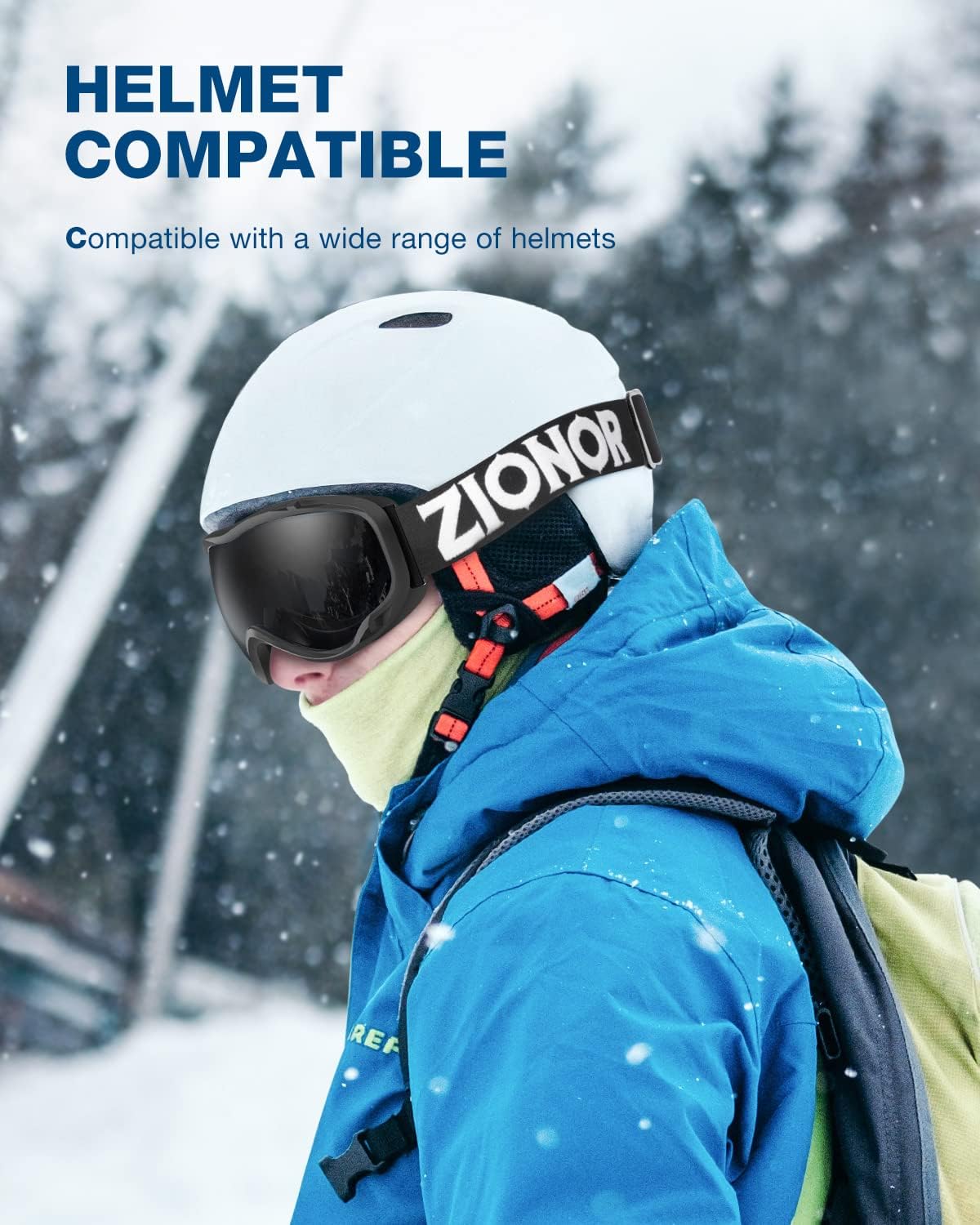 ZIONOR Lagopus B1 Ski Goggles OTG Anti fog Snow Goggles UV Protection Snowboard Goggles for Men Women Adult Youth