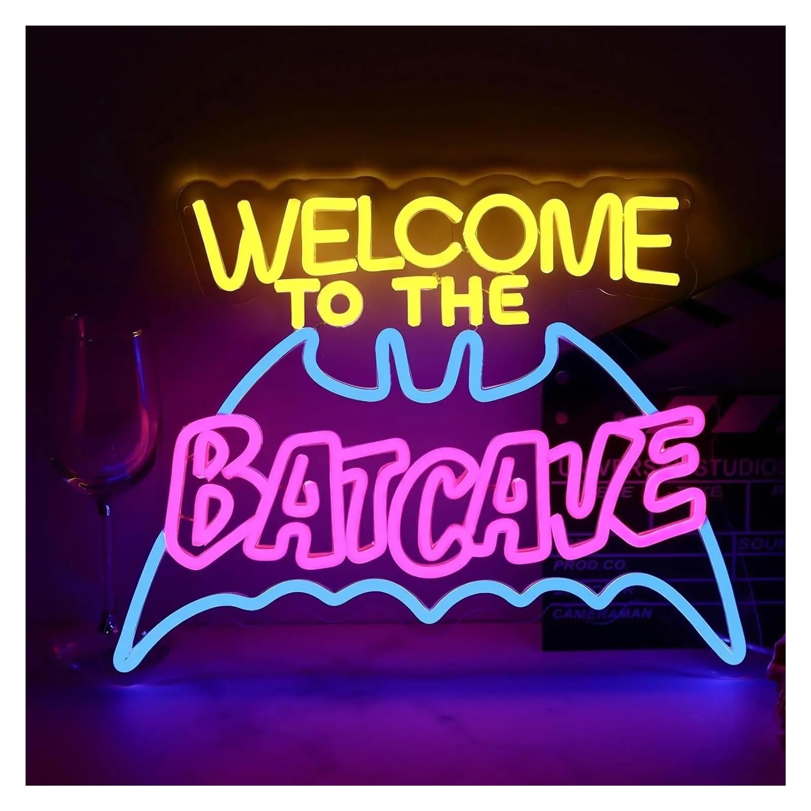 Insegna al Neon LED Insegna Al Neon WELCOME TO THE BATCAVE Dimmerabile Tramite USB Per Sala Giochi, Bar, Soggiorno, Caverna Dell'uomo, Decorazione Da Parete Per Feste, 44x33cm