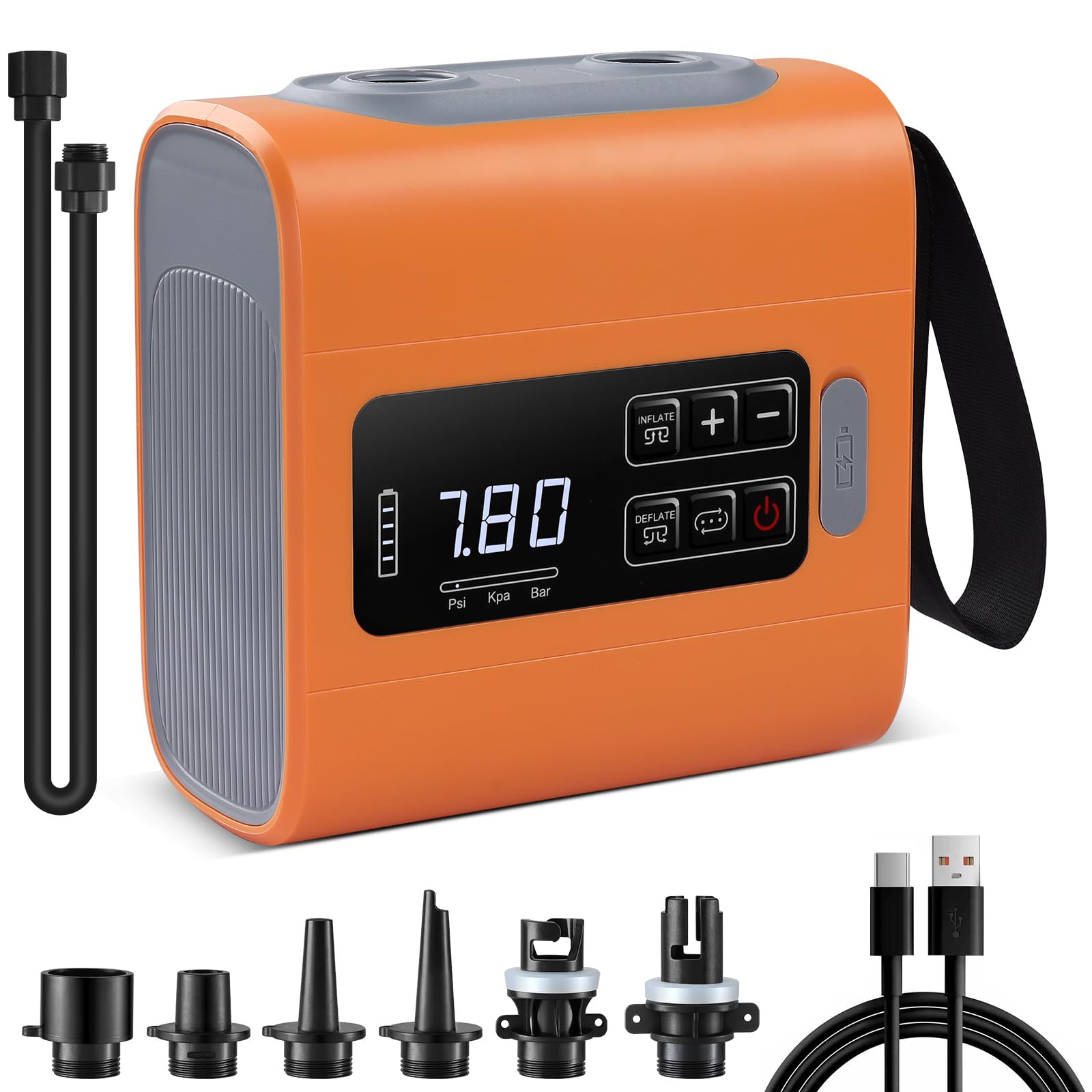 PELLOR Bomba Eléctrica Sup 22PSI, Recargable Bomba de Alta Presión con Auto-Off, Inflado y Desinflado Doble Etapa, Compresor de Aire Portátil, Adecuada para Paddle Board, Kayak, Botes Inflables