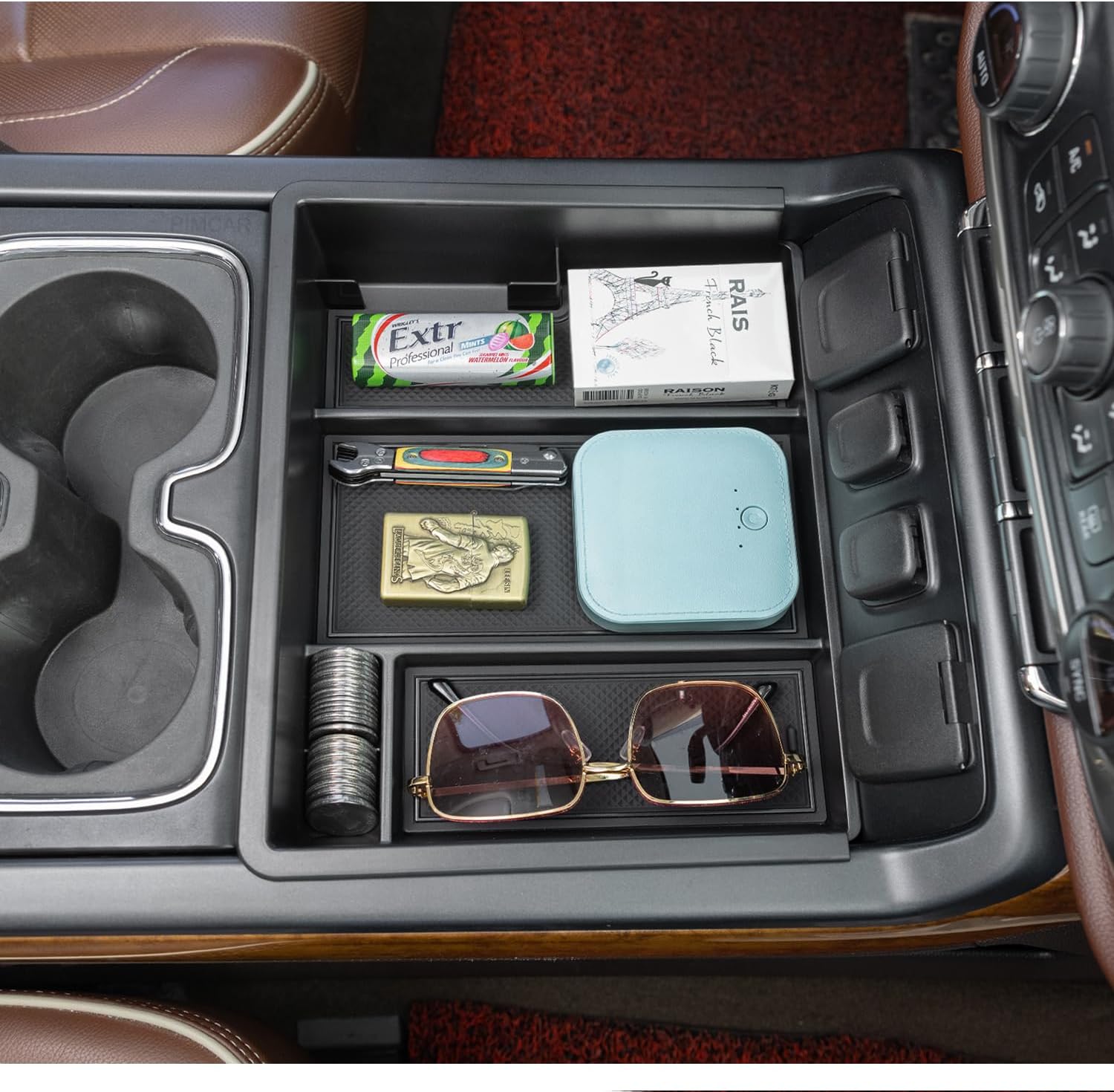 PIMCAR Center Console Organizer Tray for 2014-2018 Chevy Silverado GMC Sierra 1500 & 2015-2019 2500HD/3500HD Models - Custom Fit Storage Insert Accessories
