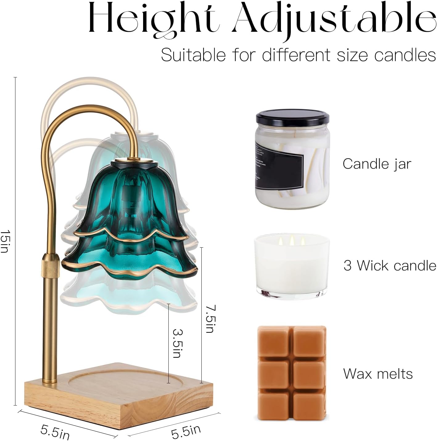 candle warmer lamp with timer: flower candle warmer with 2 bulbs green height adjustable candle warming lamps home bedroom decor birthday gift for women green flower