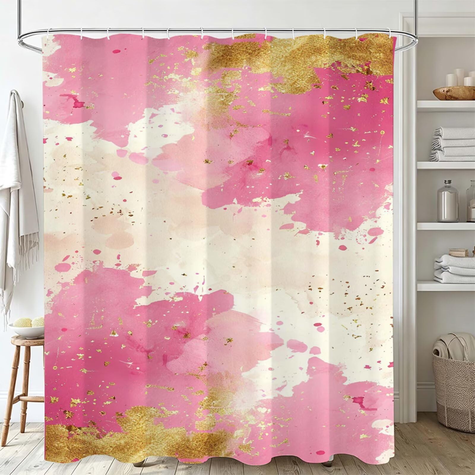 Zasłona prysznicowa, jasnoróżowa, poliester z tkaniny – wodoszczelna, nadaje się do prania, wraz z 12 pierścieniami, zasłona do wanny i wanny, 240 x 200 cm, prosta J-610