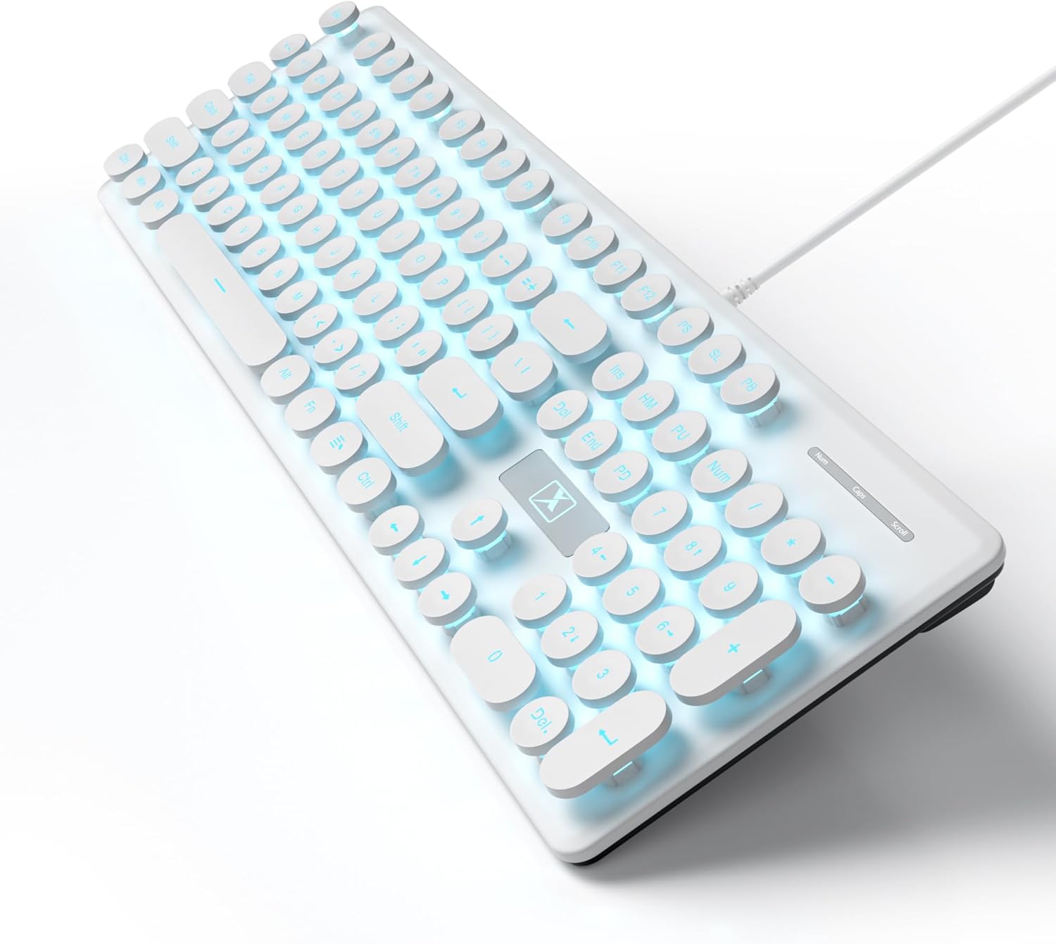 Typewriter Keyboard 104-key Punk Gaming Retro Keyboard LED Ice Blue Backlit Cute Keyboard with Wired USB Suitable for PC/Win/Mac/Laptop Computer Keyboard（White）