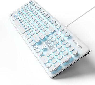 Typewriter Keyboard 104-key Punk Gaming Retro Keyboard LED Ice Blue Backlit Cute Keyboard with Wired USB Suitable for PC/Win/Mac/Laptop Computer Keyboard(White)