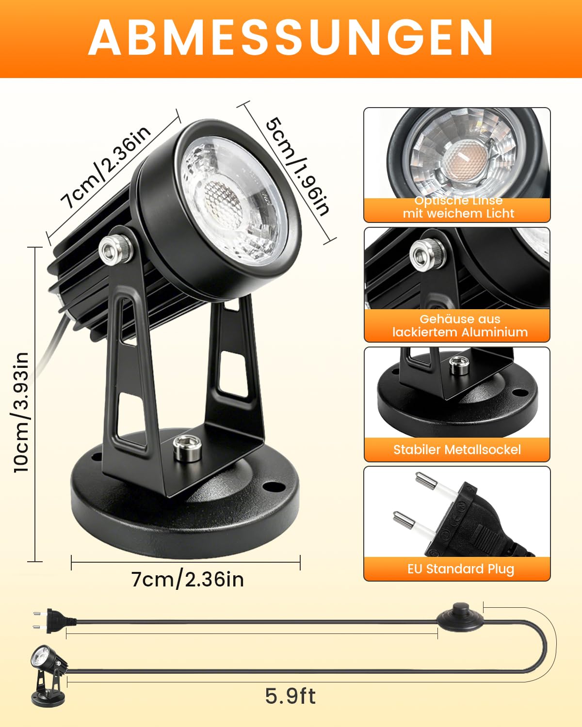 Lampa ścienna do wnętrz 5 W z przełącznikiem i gniazdkiem, zestaw 2 lamp LED do wnętrz i obrazów 3000 K/4000 K/5000 K do oświetlenia akcentującego lub dzieł sztuki