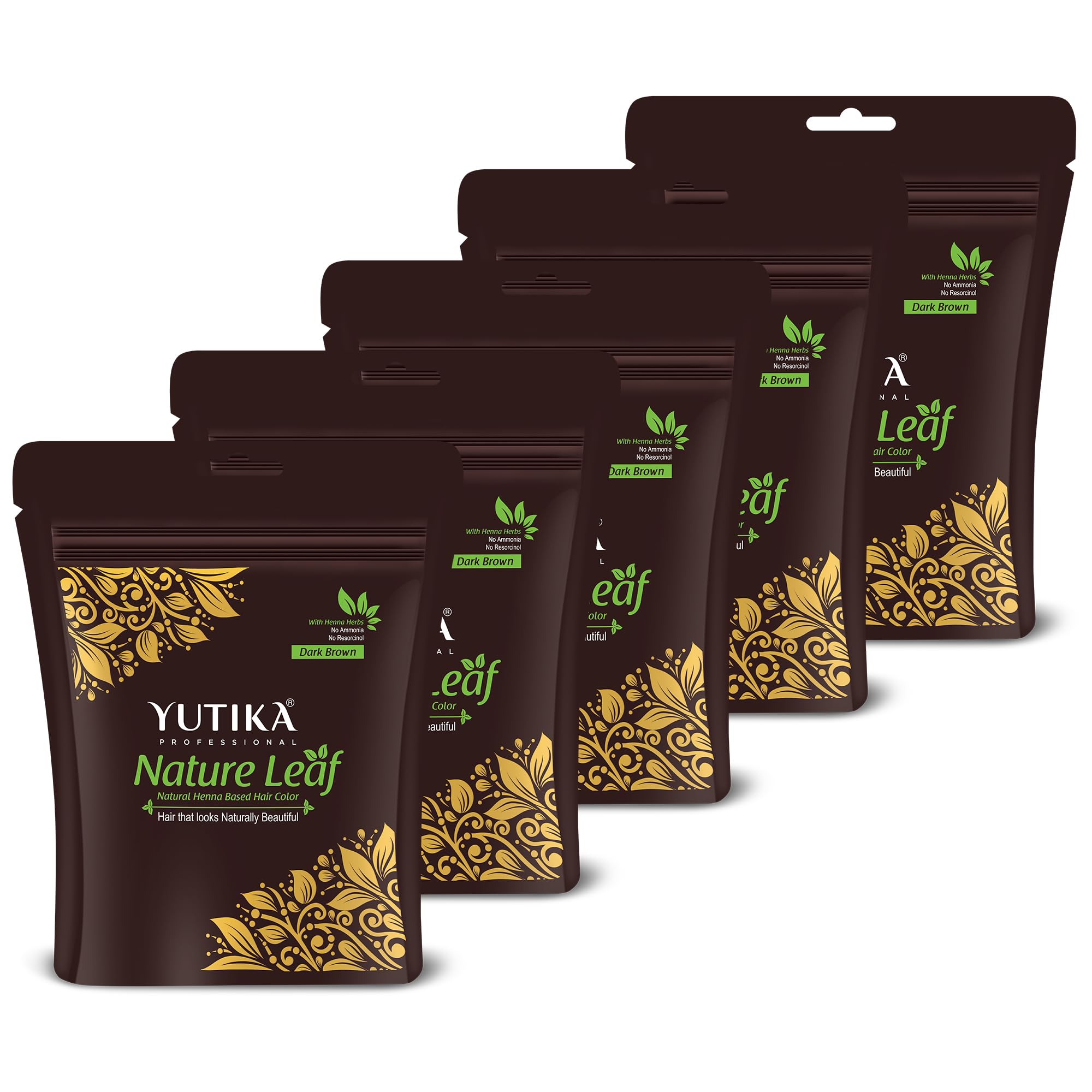 Yuthika Professional Nature Leaf Henna Based Hair Color Dark Brown, Ammonia Free Hair Colour with Henna Herbs 30gm (Pack of 5)