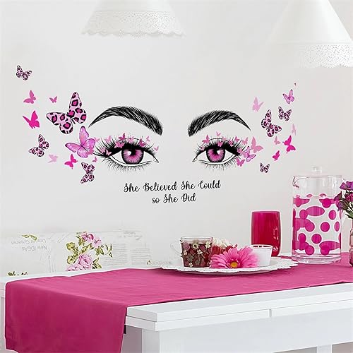 Miniatura 4 de Calcomanías de pared de mariposa con ojos de pestañas rosadas, citas inspiradoras de sacinora con palabras motivacionales, calcomanías de pared